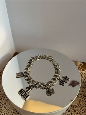 Silver Charm Bracelet with 'MOM' and Vintage Camera Charms